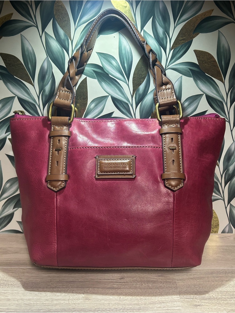 Tignanello Magenta Leather Shoulder Bag